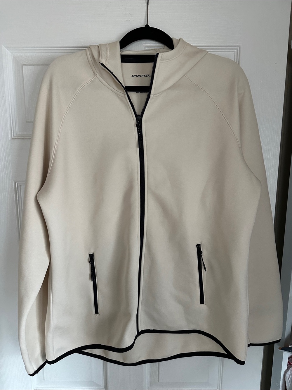 Sport-Tek Cream Lightweight Full-Zip Jacket with Black Trim